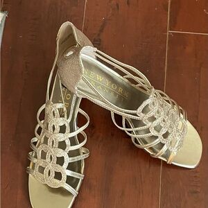 New York Transit Gold Strappy Heels-10M